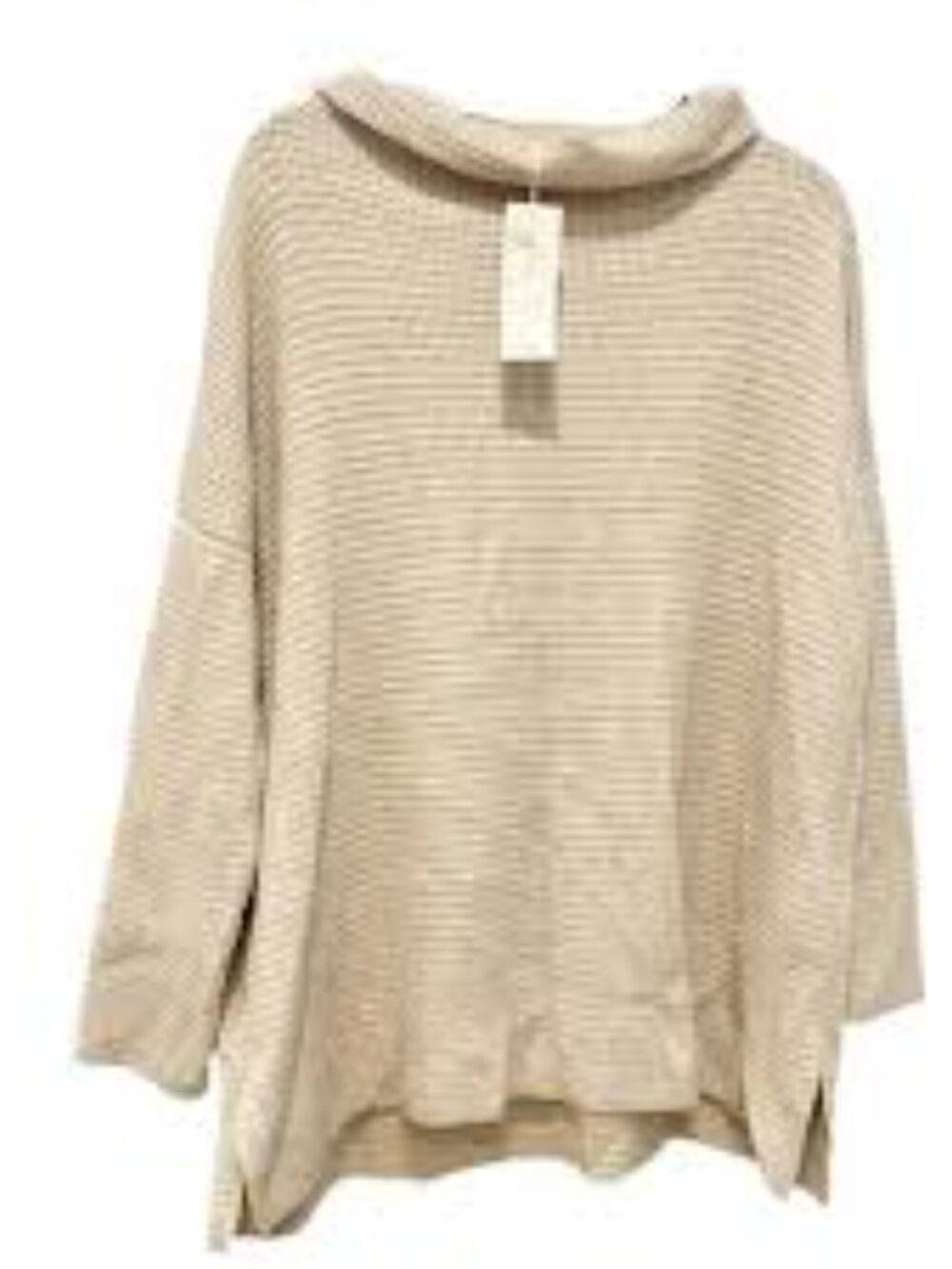 Eileen Fisher Women's Cream Waffle-Knit Funnel Neck Sweater XL